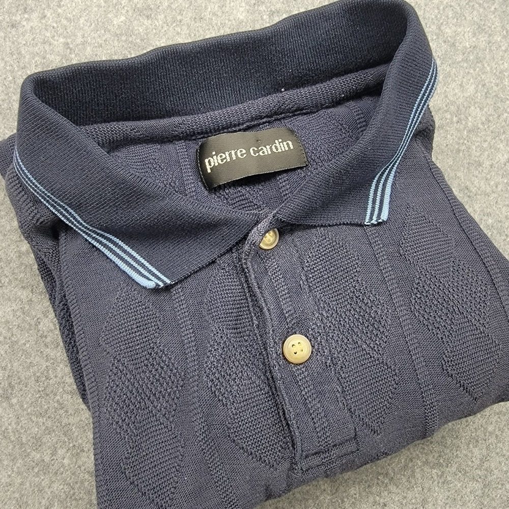 Pierre Cardin Vintage Textured Geometric Pattern Polo Shirt Size Large 90 Ribbed